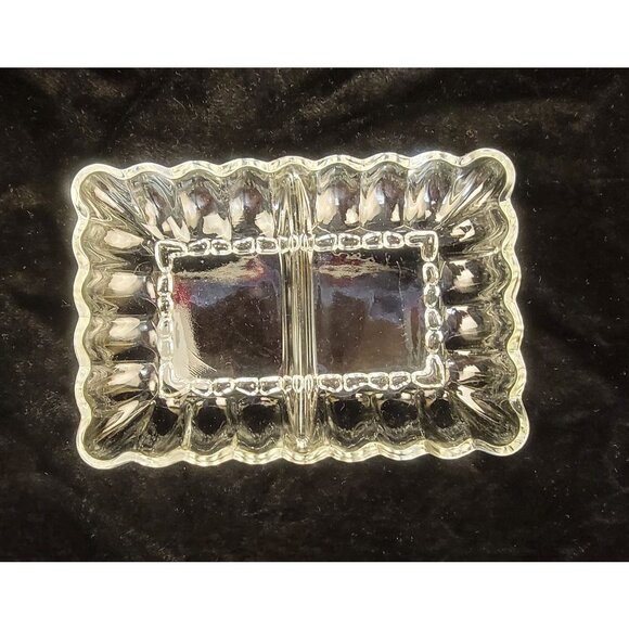 Vintage Clear Pressed Glass Divided Dish with Scalloped Edge - Picture 11 of 13